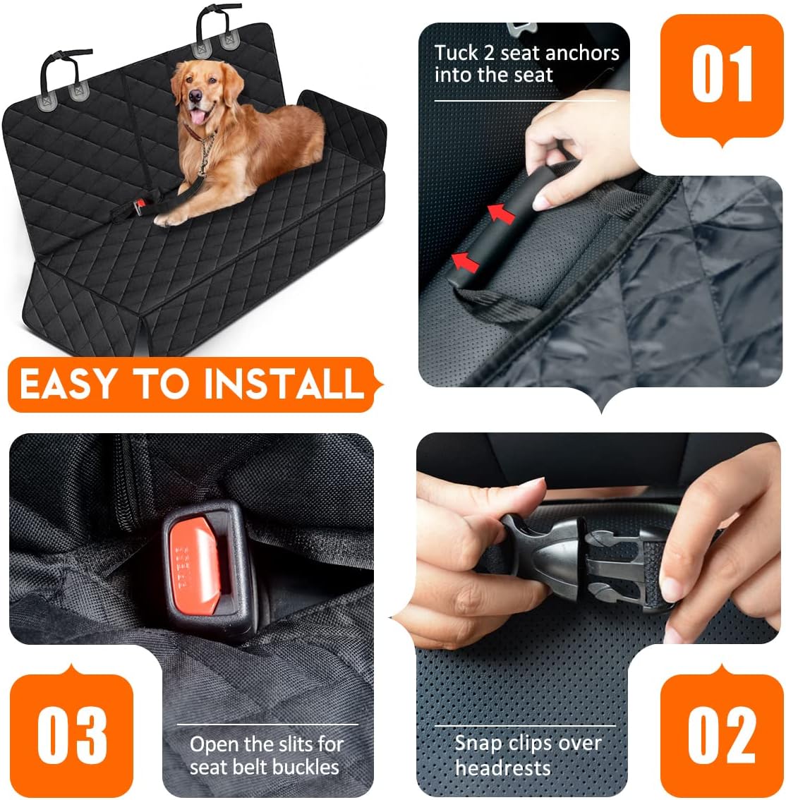 Ultimate Waterproof Dog Car Seat Cover - Heavy-Duty Back Seat Protector for Pets & Kids, Fits Most Cars, SUVs, and Trucks with Middle Armrest (53" Width) - Stylish Black Design