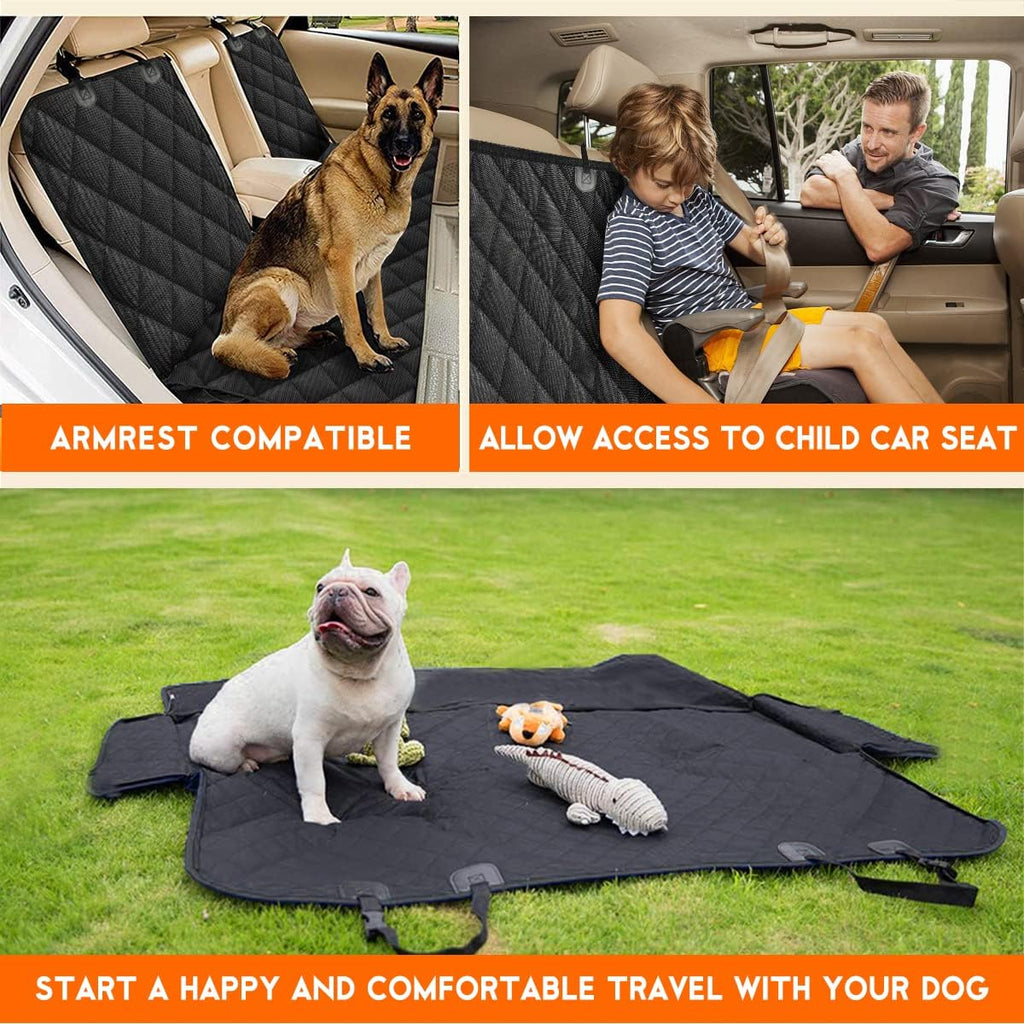 Ultimate Waterproof Dog Car Seat Cover - Heavy-Duty Back Seat Protector for Pets & Kids, Fits Most Cars, SUVs, and Trucks with Middle Armrest (53" Width) - Stylish Black Design