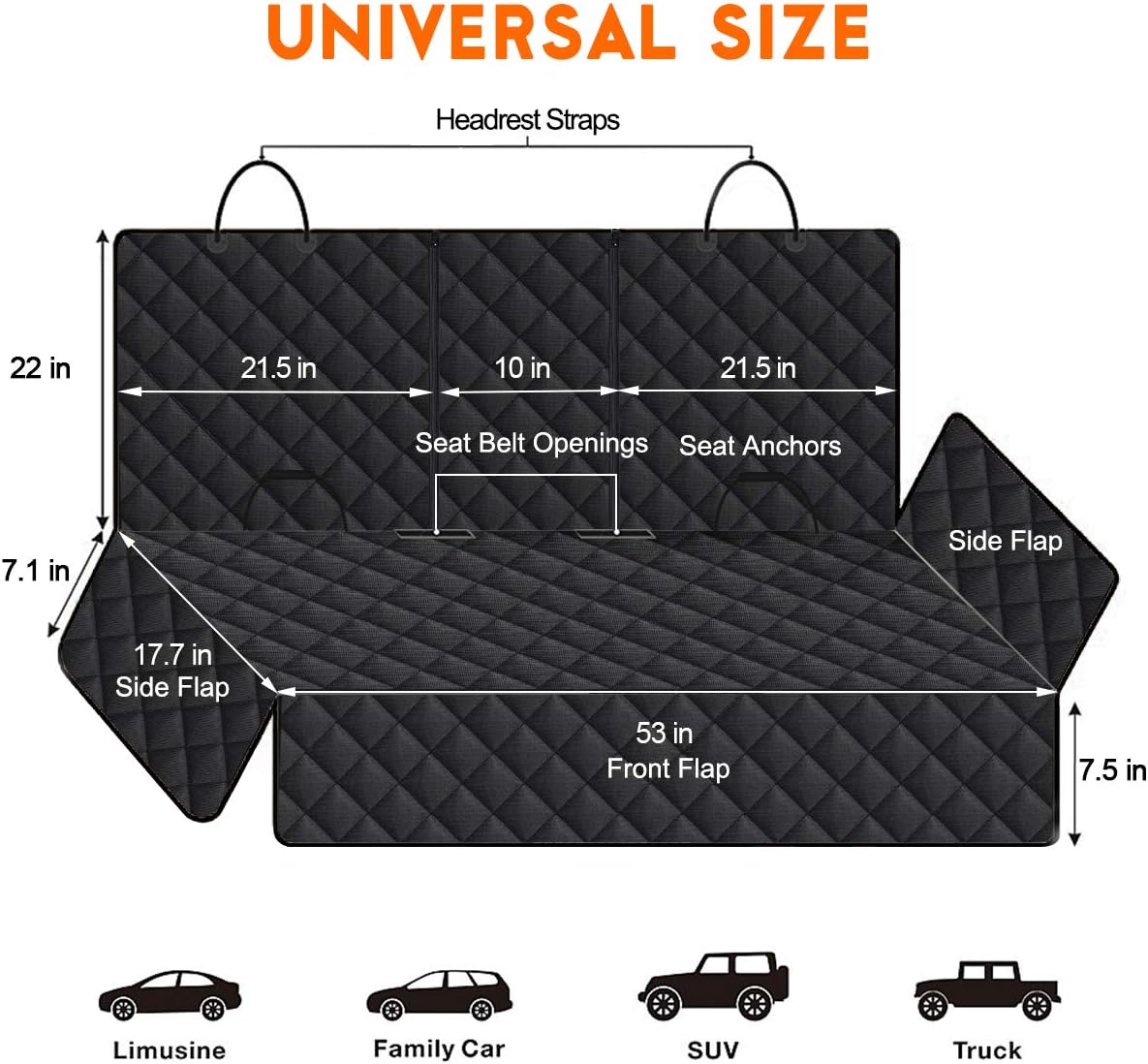 Ultimate Waterproof Dog Car Seat Cover - Heavy-Duty Back Seat Protector for Pets & Kids, Fits Most Cars, SUVs, and Trucks with Middle Armrest (53" Width) - Stylish Black Design