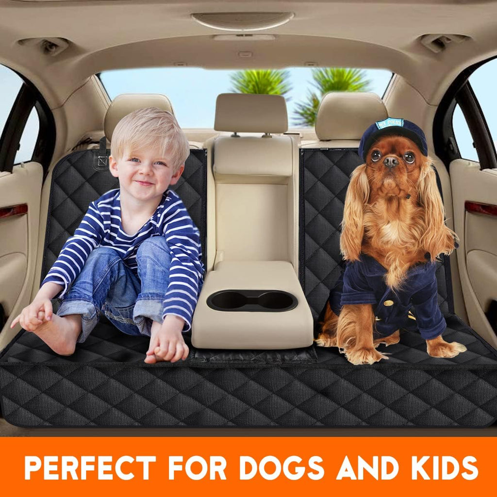 Ultimate Waterproof Dog Car Seat Cover - Heavy-Duty Back Seat Protector for Pets & Kids, Fits Most Cars, SUVs, and Trucks with Middle Armrest (53" Width) - Stylish Black Design
